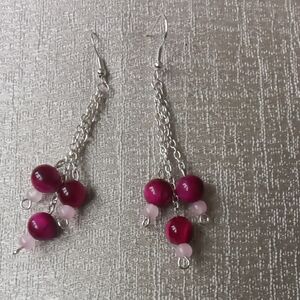 Chic Pink and Silver Beaded Earrings